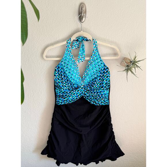 Profile By Gottex Cocoon Swimdress One Piece Swimsuit Tummy Control Plus Size 16 - Picture 1 of 5
